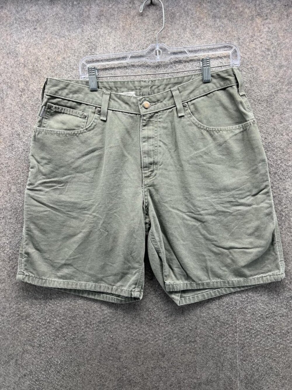 Carhartt Shorts Womens 14 Green Canvas Utility Workwear Pockets 9 Inseam Casual